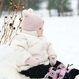 DOUBLE POM Soft Knit Textured Hat > in Lilac and Lotus