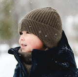 Soft Lined Knit Hat > Calikids in Green & Mocha Taupe