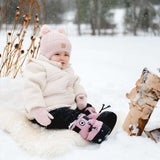 DOUBLE POM Soft Knit Textured Hat > in Lilac and Lotus