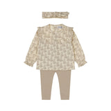 Baby Off-White & Taupe L\S Tee and Legging Set > Dirkje (with headband)