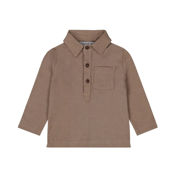Soft Brown Ribbed L/S Polo Shirt > Dirkje