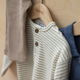 White and Soft Brown Striped L/S Top > Dirkje in size 2 only