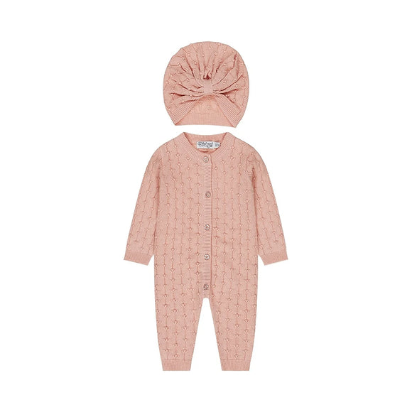 Fine Knit Baby Jumper with Turban Knit Hat  > Dirkje - Blushed Pink