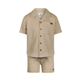 Sand-Grey Striped Shirt & Short Set > Koko Noko