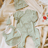 Sage Footed Pajama with Petite Flowers in Organic Cotton > Souris Mini Baby