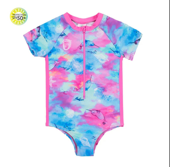Candy Floss Narwhale S/S Rashguard Swimsuit > Nano in sizes 2 & 10