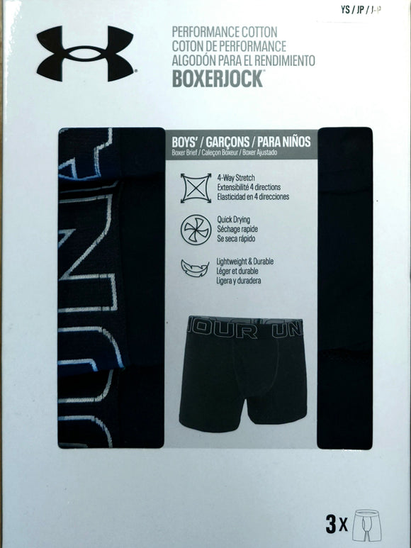 UA Performance Cotton 3PK Underwear 8-16 (All Black) > UNDER ARMOUR ™️