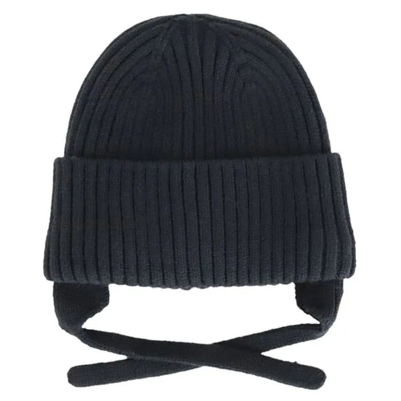 Black Ink  'Soft Touch' Knit Ribbed Toque with Tie  > Calikids