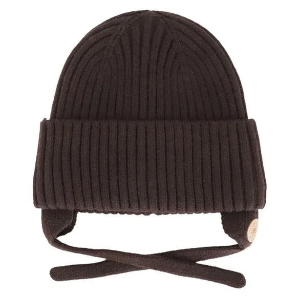 Coffee Brown 'Soft Touch' Knit Ribbed Toque with Tie  > Calikids