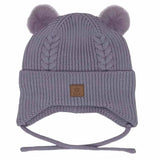 DOUBLE POM Soft Knit Textured Hat > in Lilac and Lotus
