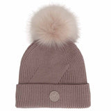 Faux Fur Soft Knit Ribbed Pom Hat > Calikids in Grape & Mocha
