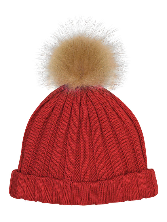 Miles Baby Knit Hat > Red with Pom