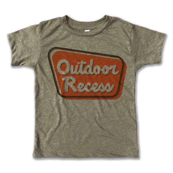 Outdoor Recess Tee - Rivet Apparel Co. (Olive Tri-Blend) in size 3 and 4.