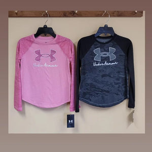 UA Youth Girl's Halftone Logo L/S Tee > Prime Pink or Black
