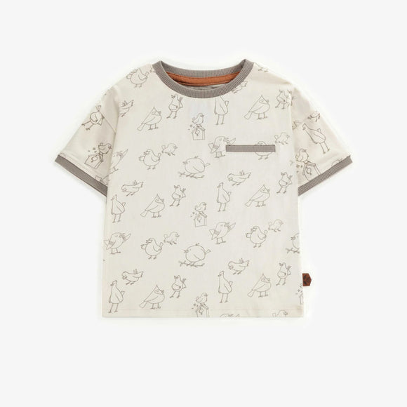 Cream T-shirt with Birds > Souris Mini in 6-9m