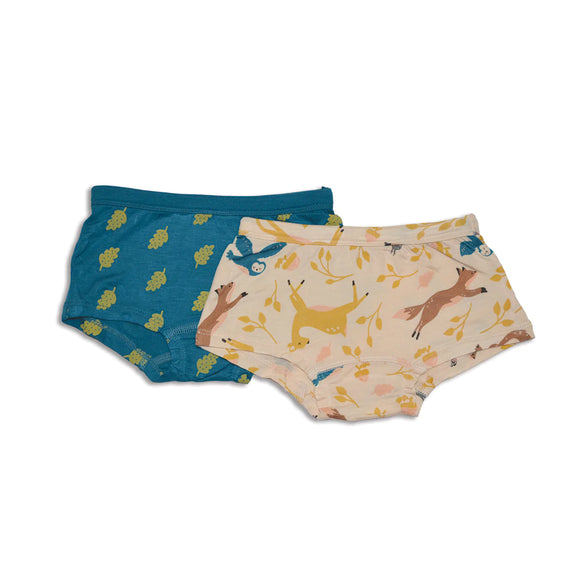 Girl's (Boys-Cut) Underwear 2 pack - Woodland & Gold Leaf > Silkberry Baby
