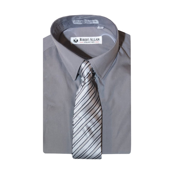 Robert Allan Dress Shirt w/ Tie > Stone Gray